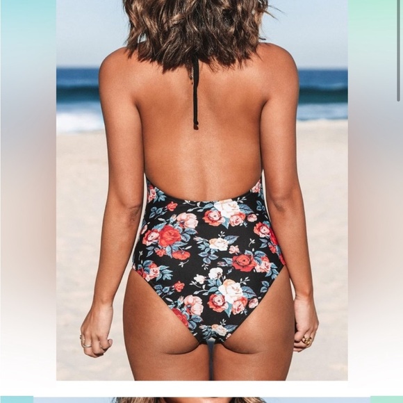 Cupshe Black Floral One Piece Swimsuit - Picture 2 of 3
